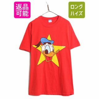 80s USA製 ドナルドダック プリント Tシャツ メンズ レディース XL / ヴィンテージ ディズニー オフィシャル キャラクター 大きいサイズ 赤(Tシャツ/カットソー(半袖/袖なし))