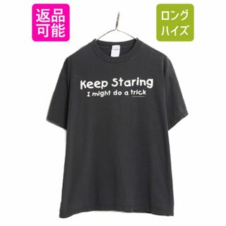 00s メッセージ プリント 半袖 Tシャツ メンズ L 古着 黒 オールド アート グラフィック 当時物 ブラック ヘビーウェイト プリントTシャツ(Tシャツ/カットソー(半袖/袖なし))