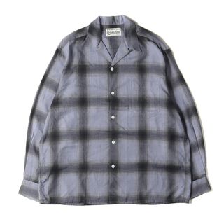 美品 WACKO MARIA ワコマリア シャツ サイズ:L 23SS オンブレチェック オープンカラー レーヨン 長袖シャツ OMBRAY CHECK OPEN COLLAR SHIRT L/S パープル ブラック トップス カジュアルシャツ【メンズ】【中古】