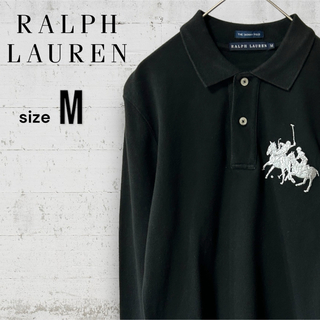 ラルフローレン(Ralph Lauren)の美品 ポロ ラルフローレン レディース 長袖 ポロシャツ M ブラック 刺繍ロゴ(ポロシャツ)