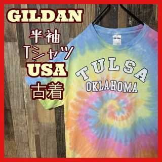 タイダイ柄 ギルダン カレッジロゴ M メンズ USA古着 半袖 Tシャツ(Tシャツ/カットソー(半袖/袖なし))