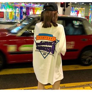 【残りわずか】トップス　L　爆売れ　英字プリント　ゆったり　白　ヒップホップ(Tシャツ(半袖/袖なし))