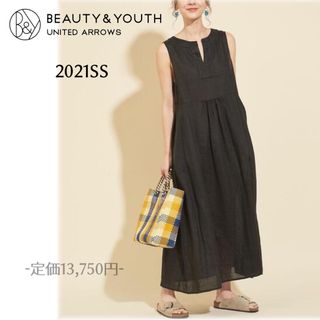 BEAUTY&YOUTH UNITED ARROWS - ユナイテッドアローズ フレンチリネンノースリーブ マキシワンピース 麻 ブラック