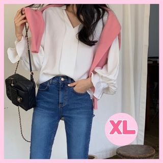 ♡数量限定♡シフォンシャツ シャツ ブラウス ホワイト XL ボリューム袖 長袖(シャツ/ブラウス(長袖/七分))