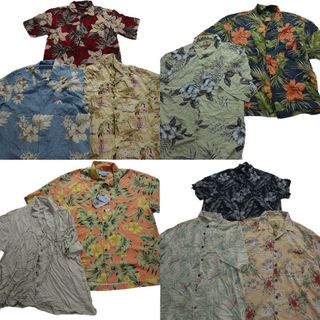 古着卸 まとめ売り シルク系 アロハシャツ 半袖シャツ 10枚セット (メンズ XL /2XL ) ハイビスカス リーフ柄 カラーMIX MT2942(シャツ)