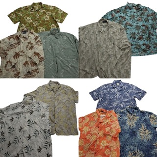 古着卸 まとめ売り シルク系 アロハシャツ 半袖シャツ 10枚セット (メンズ XL /2XL ) ヤシの木 ハイビスカス リーフ柄 MT2941(シャツ)
