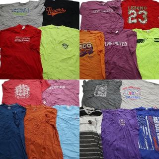 古着卸 まとめ売り カラーmix プリント 半袖Tシャツ 19枚セット (メンズ 2XL ) ボーダー 丸首 カラーMIX MT2977(その他)