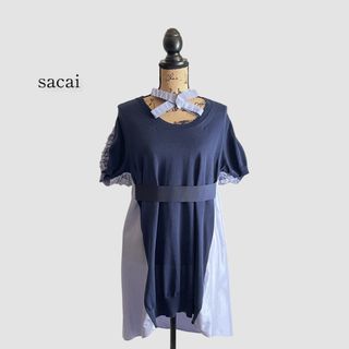 sacai - sacai サカイ ワンピース ネイビー 異素材切り替え