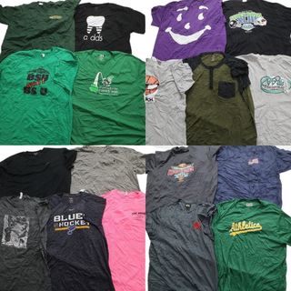 古着卸 まとめ売り カラーmix プリント 半袖Tシャツ 18枚セット (メンズ ＸL /2XL /3XL ) ヘンリーネック プリント グリーン系 MT3071(その他)