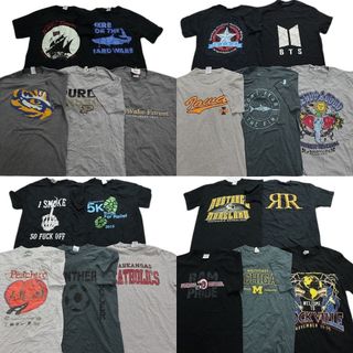 古着卸 まとめ売り 黒・グレー ボディ プリント 半袖Tシャツ 20枚セット (メンズ S ) カレッジ風 アーティスト BTS MT3240(その他)