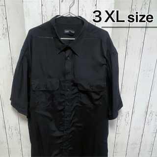 シャツ(shirts)のUSA古着　半袖シャツ　3XLサイズ　ブラック　黒　無地　薄手　ダブルポケット(シャツ)