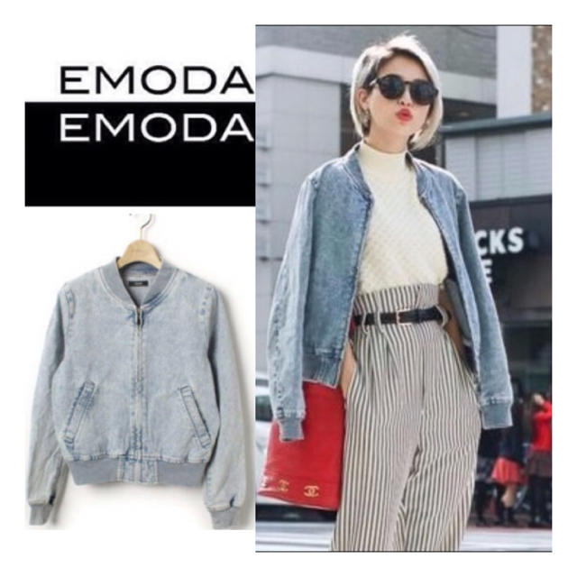 EMODA(エモダ)のEMODA ヴィンテージ風デニムブルゾン ma-1 レディースのジャケット/アウター(Gジャン/デニムジャケット)の商品写真