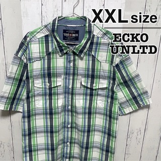エコーアンリミテッド(ECKO UNLTD)のECKO UNLTD　半袖シャツ　XXL　ウエスタン　グリーン　ホワイト　古着(Tシャツ/カットソー(半袖/袖なし))