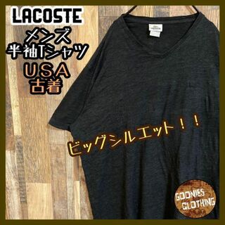 LACOSTE - ラコステ ロゴ ワンポイント Vネック Tシャツ ブラック USA古着 90s