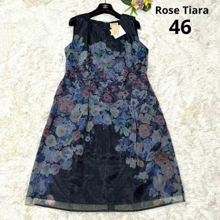 Rose Tiara - 新品✨️Rose Tiara 【46】花柄 ワンピース フレア 大きいサイズ 紺