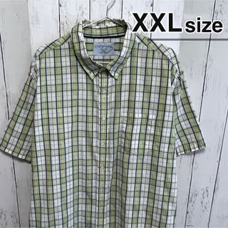 シャツ(shirts)のUSA古着　半袖シャツ　ドレスシャツ　XXL　チェック柄　ライトグリーン　黄緑(シャツ)