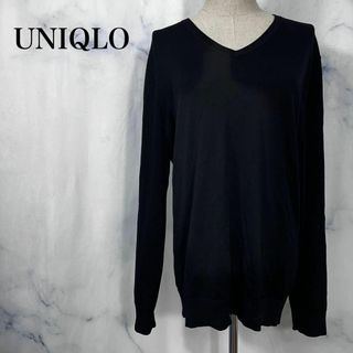 ユニクロ(UNIQLO)の★ユニクロ　エクストラファインメリノ　Vネック　セーター　長袖　L ブラック(ニット/セーター)