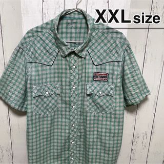 シャツ(shirts)のUSA古着　半袖シャツ　ウエスタンシャツ　XXL　チェック柄　グリーン　ワッペン(シャツ)