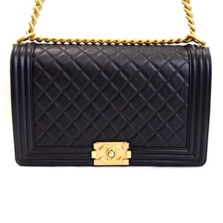 シャネル(CHANEL)のTh963671 シャネル ボーイシャネル チェーンショルダーバッグ ラムスキン マトラッセ ネイビー系/ゴールド金具 アンティーク加工金具 CHANEL 良好・中古(ショルダーバッグ)