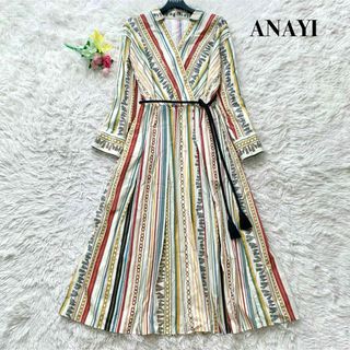 アナイ(ANAYI)の【美品】アナイ ロング丈 ワンピース カシュクール 総柄 マルチカラー M(ロングワンピース/マキシワンピース)