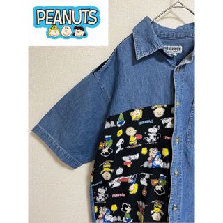 【希少】PEANUTS デニムシャツ リメイク ヴィンテージ スヌーピー ユニバ(シャツ)