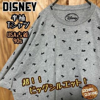 Disney - ディズニー 総柄 キャラクター グレー USA古着 90s 半袖 Tシャツ