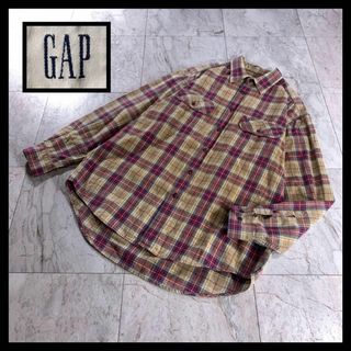 80s 90s OLD GAP チェック ネルシャツ ベージュ 白タグ 古着