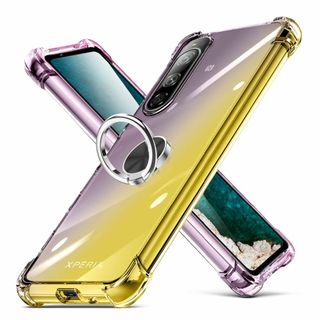 【サイズ:Xperia5_色:黑+金】Xperia 5 ケース リング クリア (その他)