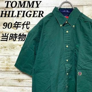 トミーヒルフィガー(TOMMY HILFIGER)の【w446】USA古着トミーヒルフィガー90s旧タグ当時物ボタンダウン半袖シャツ(シャツ)