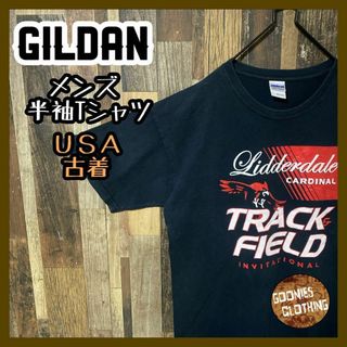 L チームロゴ ネイビー ブラック メンズ ギルダン USA古着 半袖 Tシャツ(Tシャツ/カットソー(半袖/袖なし))