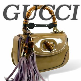 グッチ(Gucci)のGUCCI グッチ　ニューバンブー　ショルダー　ハンドバッグ　パテント　スエード(ショルダーバッグ)