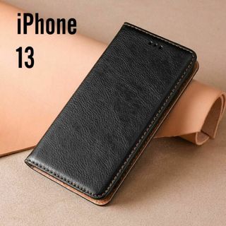 iPhone13 ケース 手帳型 レザー調 黒 ブラック 薄型 アイフォン(iPhoneケース)