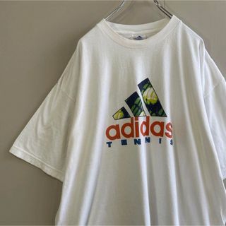 アディダス(adidas)の【希少XL】adidasテニスデザイン古着ビックロゴ90s オーバーサイズ白(Tシャツ/カットソー(半袖/袖なし))