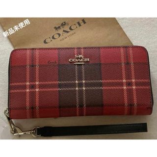 コーチ(COACH)の新品　COACH コーチ　長財布　タータン　チェック　レッド　ブラック(財布)