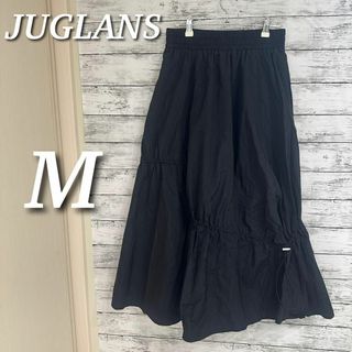 JUGLANS - JUGLANS ワッシャータフタドロストスカート　ロング　フレア　ブラック　M