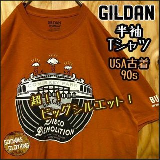 ギルダン ブラウン デカロゴ 船 USA古着 90s 半袖 Tシャツ ゆるダボ(Tシャツ/カットソー(半袖/袖なし))