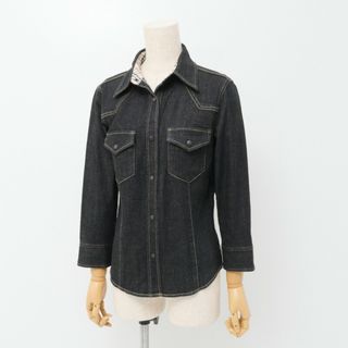 バーバリー(BURBERRY)の■美品■BURBERRY LONDON バーバリー 七分袖 デニムシャツ サイズ40 ストレッチ ブラック ブランド古着【中古】20240422/GP5104(シャツ/ブラウス(長袖/七分))