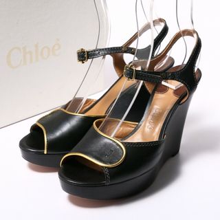 クロエ(Chloe)のChloe クロエ ストラップ サンダル 靴 レディース サイズ39（24.0cm相当）レザー プラットフォーム ウェッジソール ブラック イタリア製 ブランド古着【中古】20240331/GP5362(サンダル)