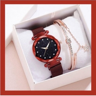 RED【レッド】ブレスレット付　メンズ　レディース　腕時計　ベルト調節可　お洒落(腕時計)