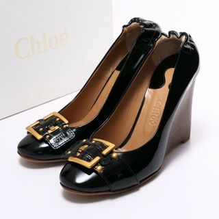 クロエ(Chloe)のChloe クロエ ウェッジソール パンプス 靴 サイズ39（25.0cm相当）パテントレザー ベルト ブラック イタリア製 ブランド古着【中古】20240329/GP5438(ハイヒール/パンプス)