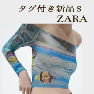 ザラ(ZARA)の【タグ付き新品 S】ZARA シアートップス(カットソー(長袖/七分))