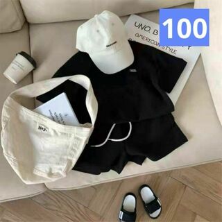 男女兼用　セットアップ　ブラック　韓国風　半袖 100(Tシャツ/カットソー)