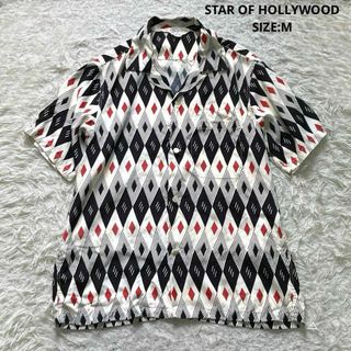 STAR OF HOLLYWOOD - スターオブハリウッド ダイヤ柄 オープンカラーレーヨンシャツ 東洋 M ホワイト