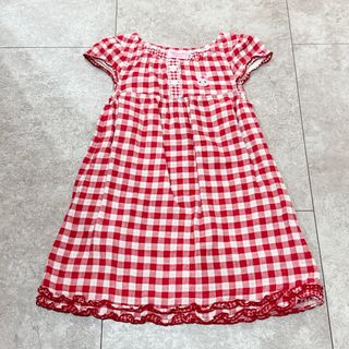 ミキハウス(mikihouse)の【 美品 】 ミキハウス 半袖 赤チェック ワンピース キッズ 100cm(ワンピース)