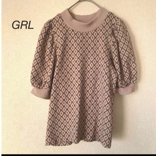 グレイル(GRL)の【美品】GRLグレイルニット総柄レトロ柄半袖バルーンスリーブ春初夏 L(ニット/セーター)