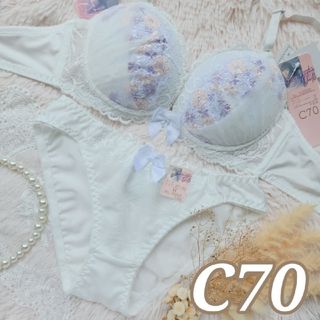 №794【C70】シアーフラワー ブラジャー＆フルバックショーツ(ブラ&ショーツセット)