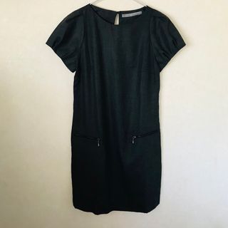 ザラ(ZARA)の美品！ZARA BASICザラベーシックフレンチスリーブ膝丈ワンピース(ひざ丈ワンピース)