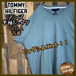 トミーヒルフィガー(TOMMY HILFIGER)のトミーヒルフィガー Vネック XXL ワンポイント ロゴ Tシャツ USA古着(Tシャツ/カットソー(半袖/袖なし))