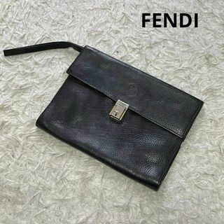 フェンディ(FENDI)のヴィンテージ FENDI ロゴ型押し シボ革 クラッチバッグ セカンドバッグ(セカンドバッグ/クラッチバッグ)