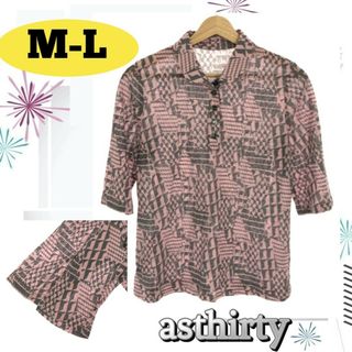 asthirty トップス ポロシャツ 半袖 スタンダード 総柄 M-L 日本製(Tシャツ(長袖/七分))